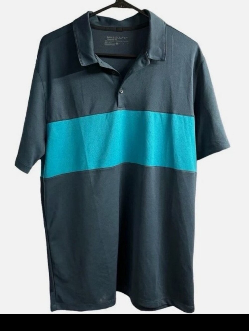 Nike Swoosh Golf Tour Tournament Polo Dark Gray Teal Stripe - Size Large